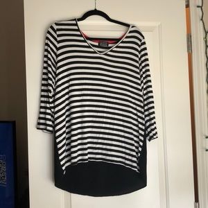3/4 sleeve length black and white striped tee